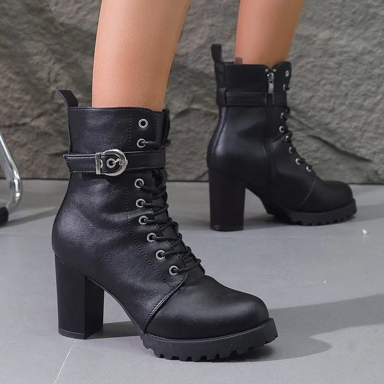 Women's plus size Martin boots ankle boots with belt buckle and side zipper