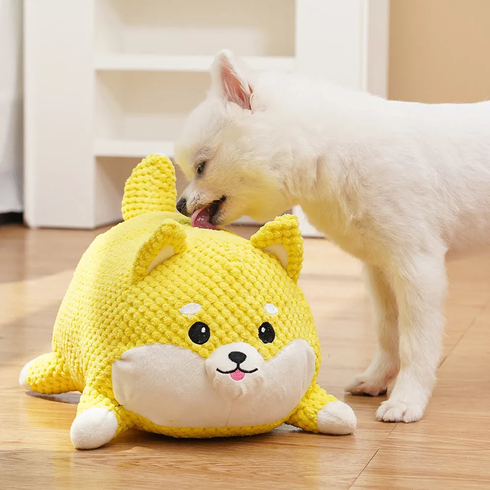Plush calming dog toy with squeaker for puppy teeth cleaning and anxiety relief