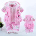 Baby girls pink autumn winter three-piece clothing set with jacket, pants, and vest