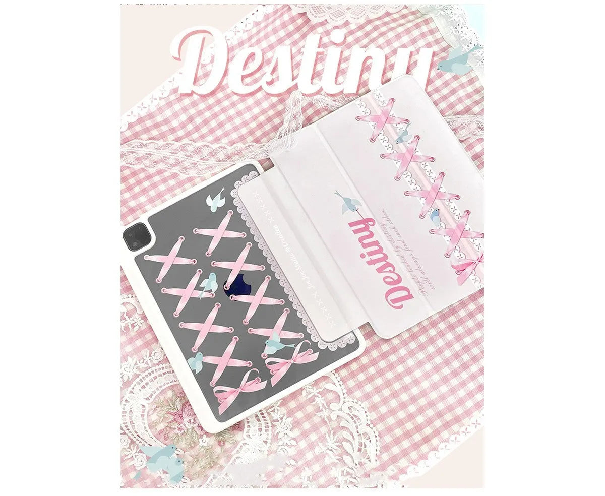 Clear acrylic protective case with pen slot for iPad, ballet strap accent on edge