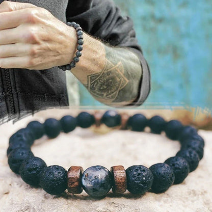 Premium men's black volcanic stone bracelet with unique, durable design and adjustable fit