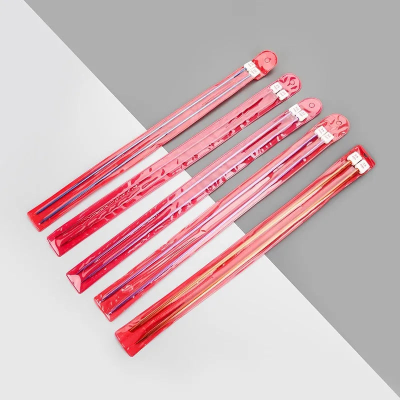 Aluminium lengthened crochet hook set showing multiple sizes with protective caps for knitting crafts