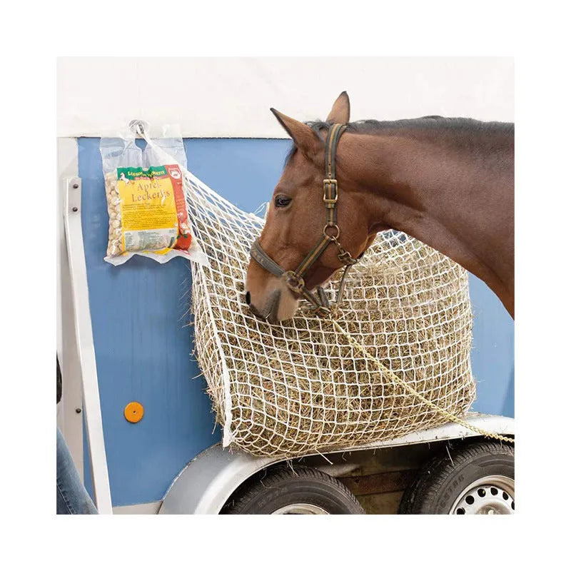 Woven PE rope hanging feeding bag for horses and livestock in black or white
