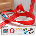 Cool DIY assembled inertia rail car set with plastic track and cars in red or blue options