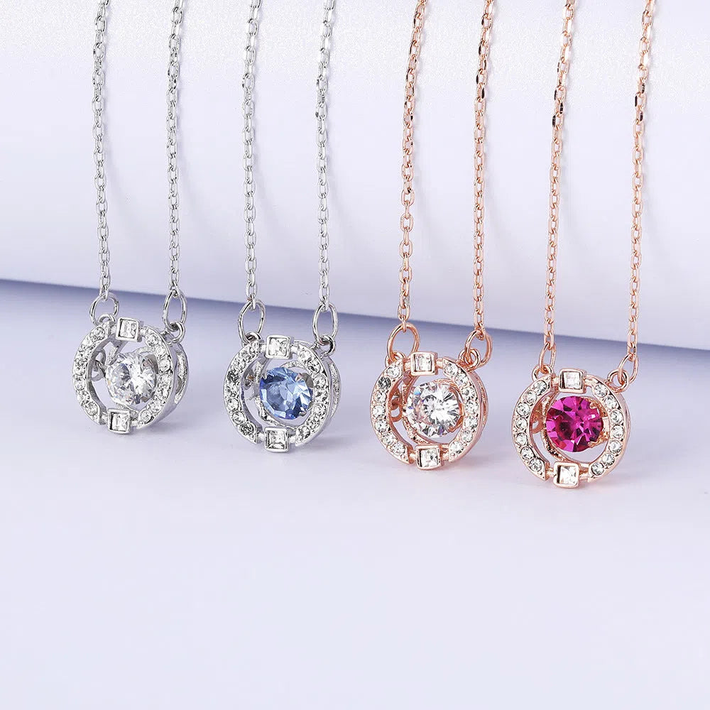 Crown necklace pendant on copper cross chain with rhinestone accents in geometric shape – women's jewellery