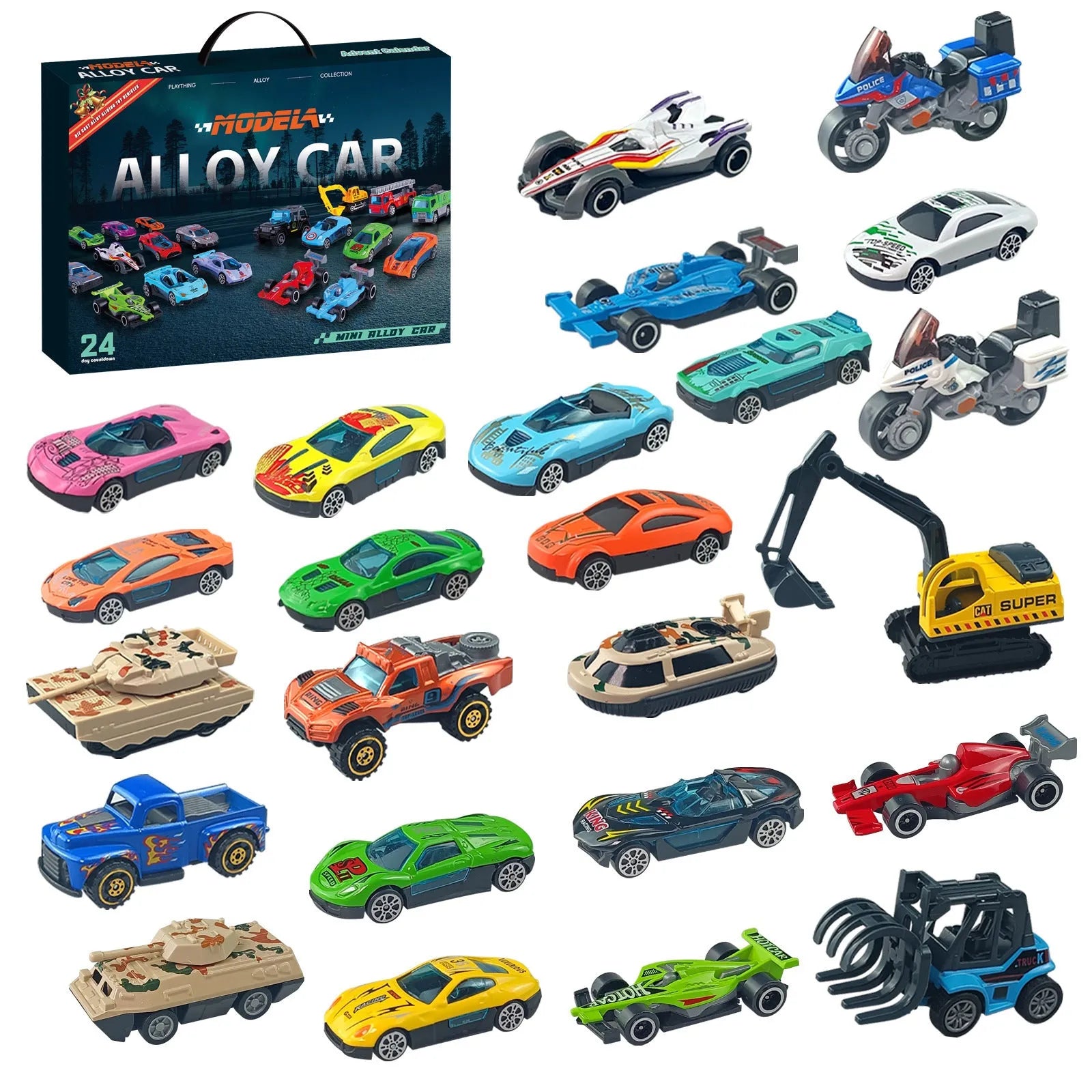 Christmas advent calendar blind box with 24 alloy sliding car models in colour SZ303 for children