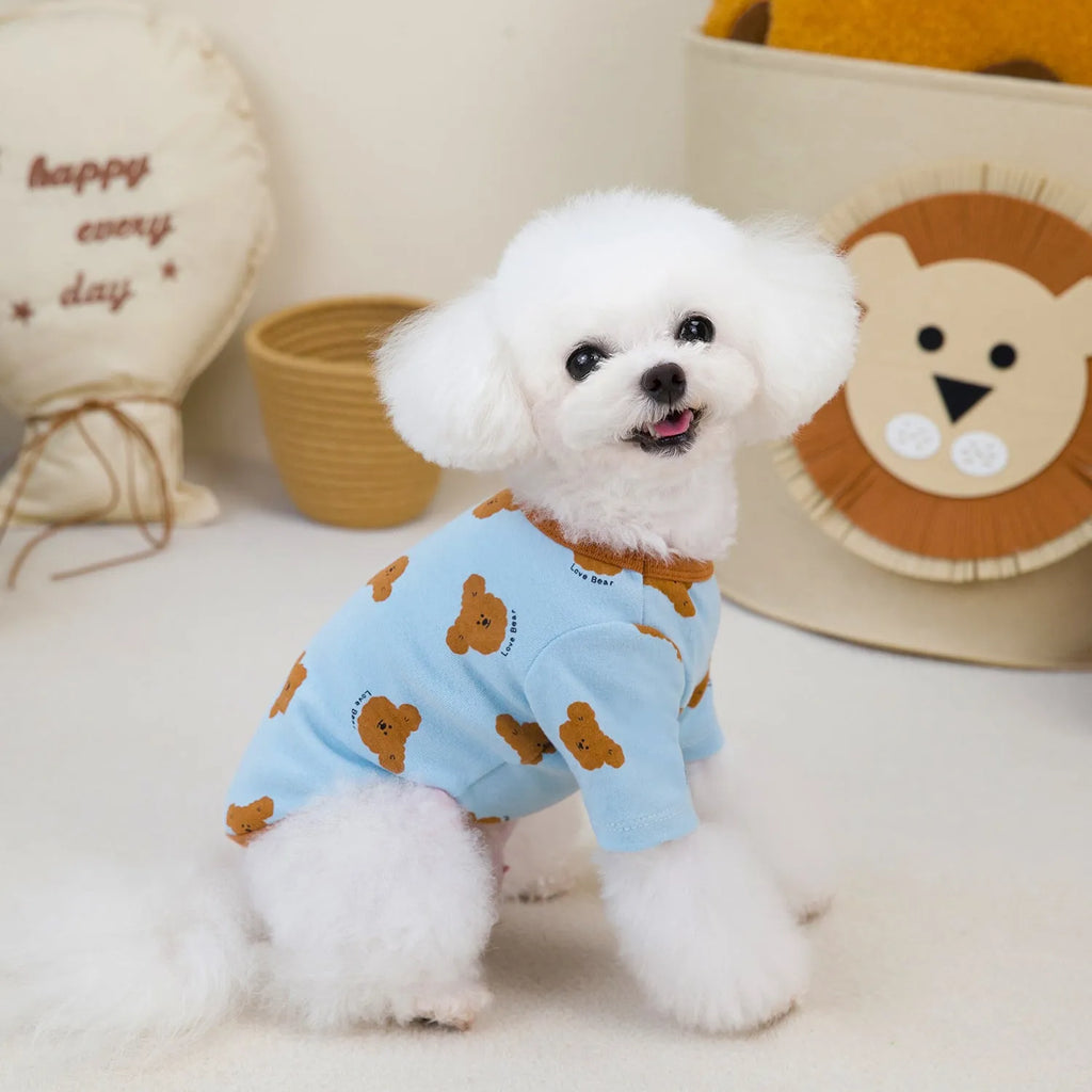 Autumn anti-lint cotton pajamas for small dogs in beige colour, size medium, on a white background