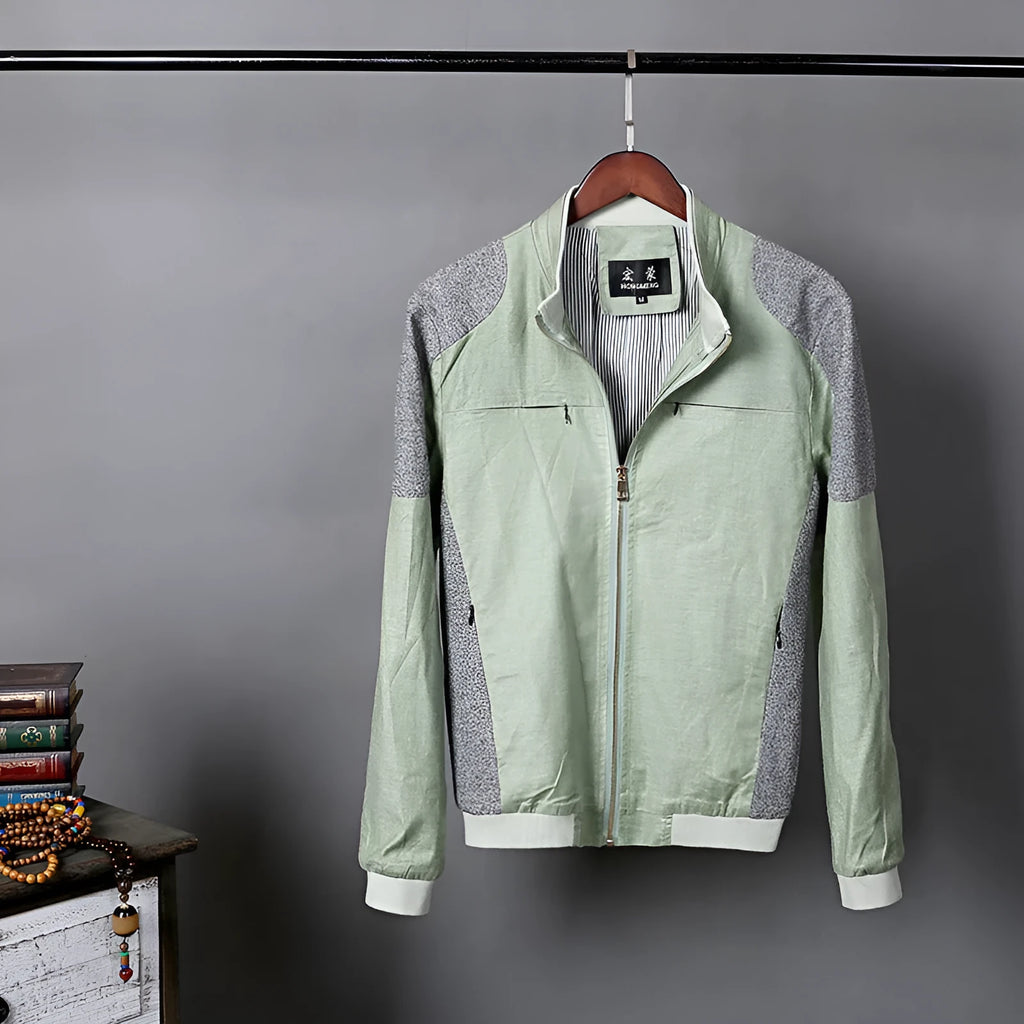 Men's thin cotton linen jacket in regular fit available in heather grey, grass green or blue colours
