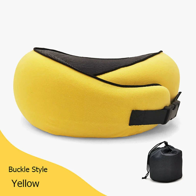 Ergonomic memory foam travel neck pillow with U-shaped design for comfortable neck support during flights and commutes