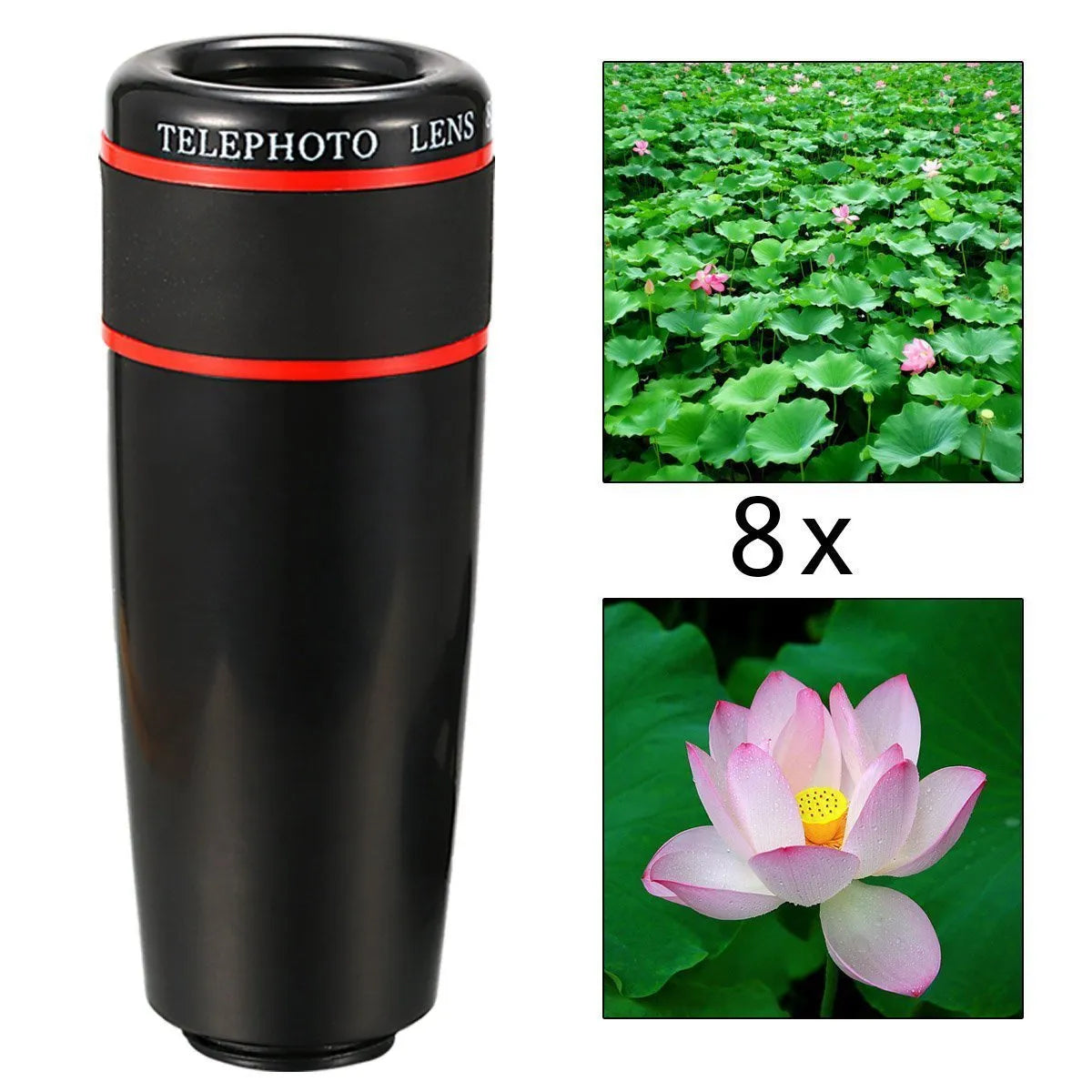 3-in-1 phone lens kit with 8x or 12x telephoto, universal clip, Bluetooth self-timer, cloth bag and lens wiping cloth