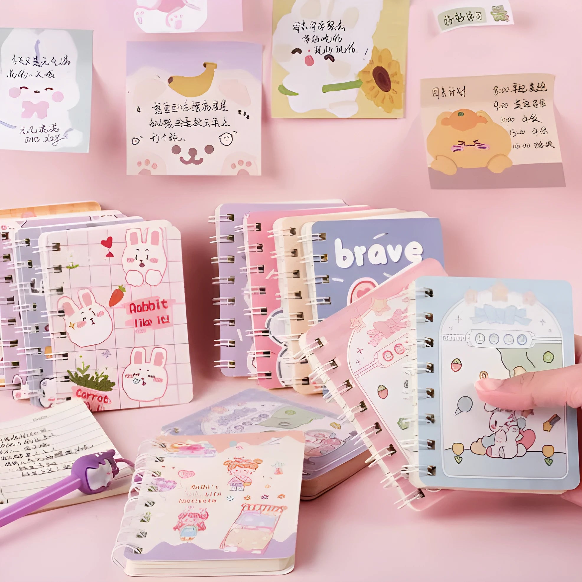 Student flip coil notebook with cloth cover, 105x80mm dimensions, screw binding, and carry-on pocket