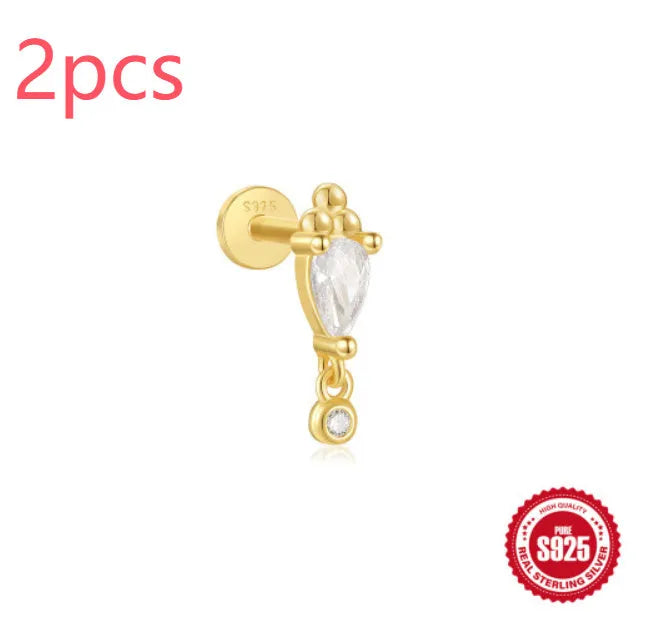 S925 sterling silver ear stud with gold electroplated XINGX tassel inlaid design
