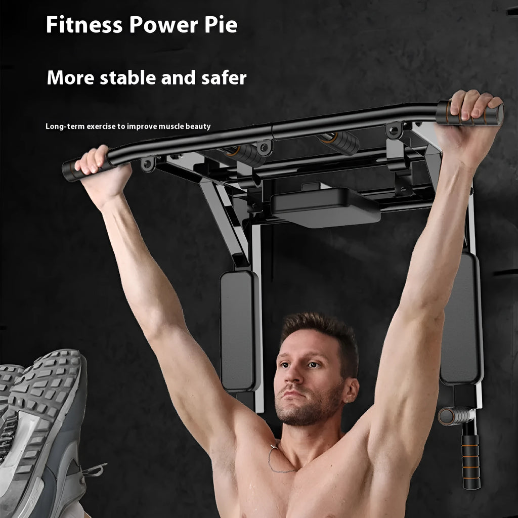 Black wall-mounted single parallel bars fitness rack for pull-ups and sandbag training