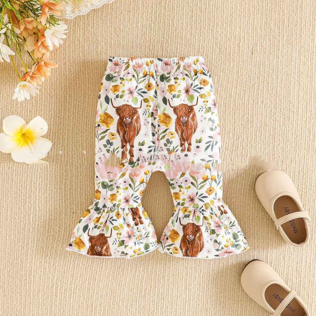 Girls' bow suspenders short top and trousers suit in beige cotton concave stripe fabric with hairband