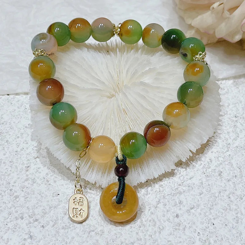 Yellow peacock agate and old mine topaz women's bracelet with peace buckle fastening