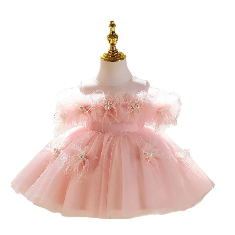 Girls pink tulle tutu skirt, polyester princess dress, height sizes 80cm to 150cm
