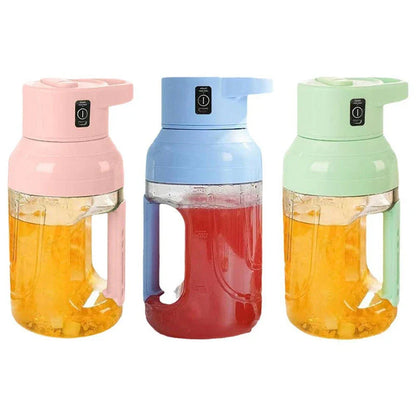 Portable USB rechargeable juicer blender with 50 oz capacity, precision steel blades, and double handles for easy use