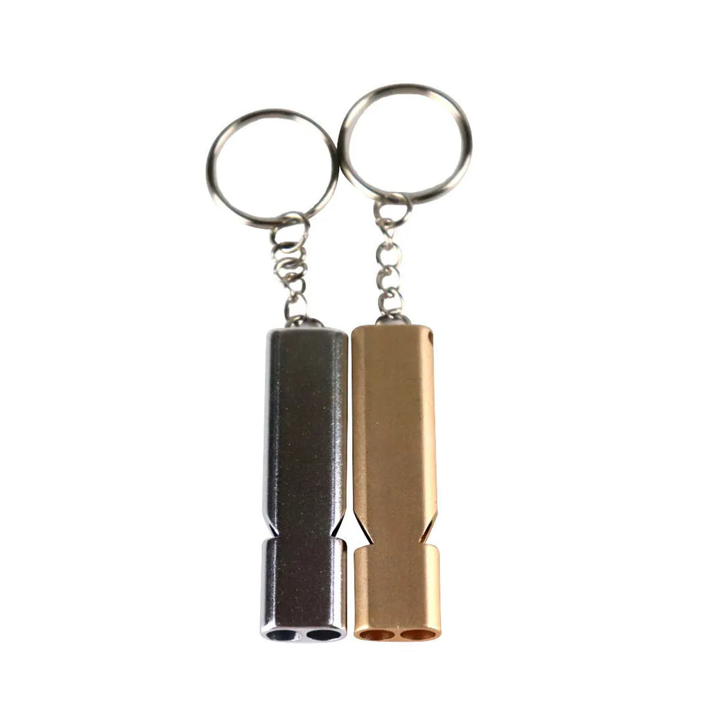 Gold and silver aluminium alloy double hole outdoor survival whistle