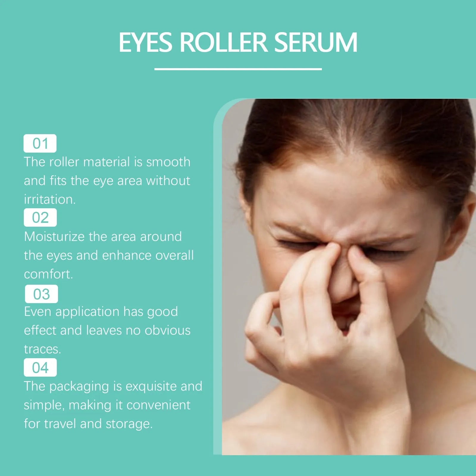 8ml bottle of eye care ball serum with mentha piperita and sodium hyaluronate for mild eye massage.
