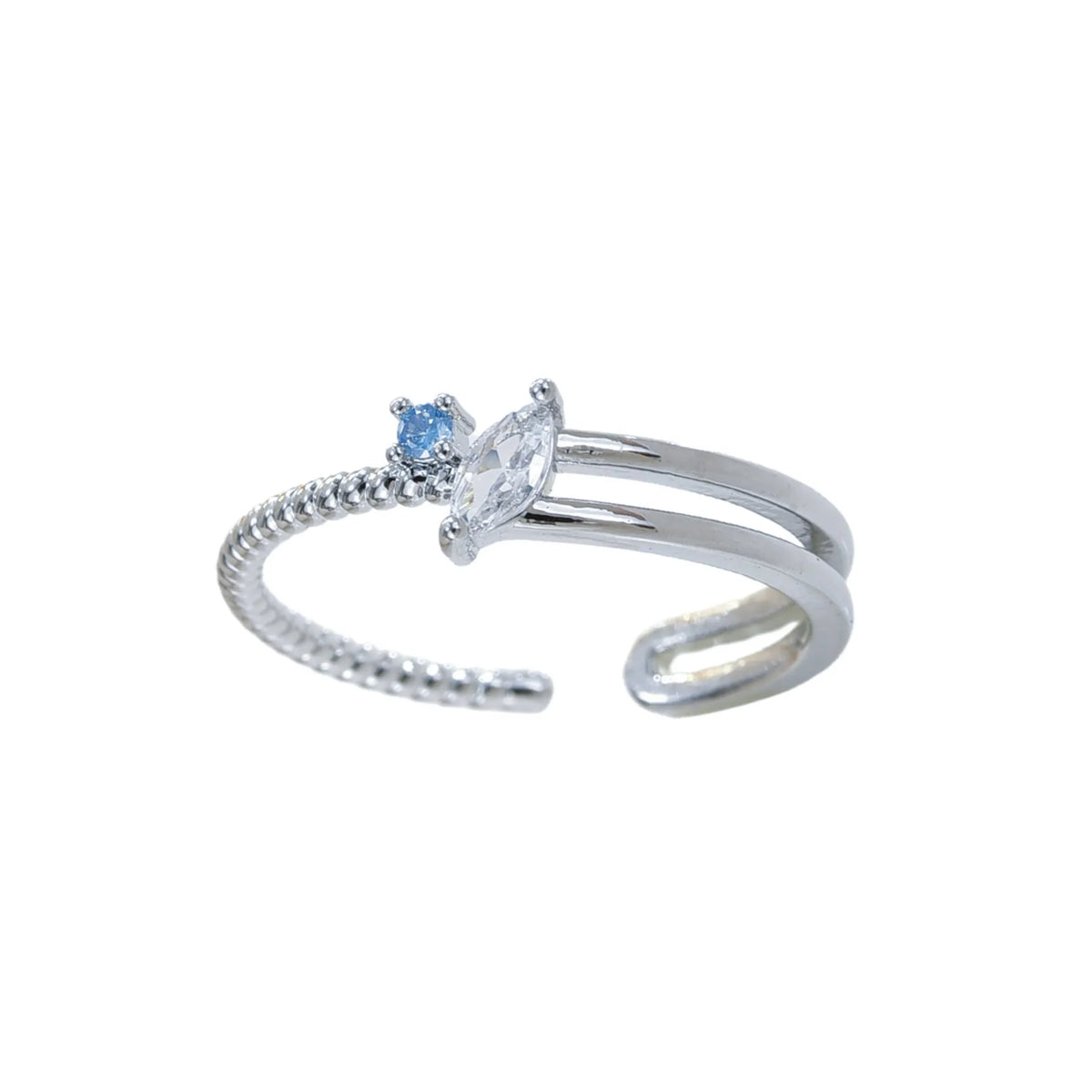 Adjustable irregular geometric ring in gold or silver electroplated copper with line detailing