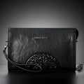 Men's genuine leather messenger bag in C248 with striped polyester lining and shoulder strap