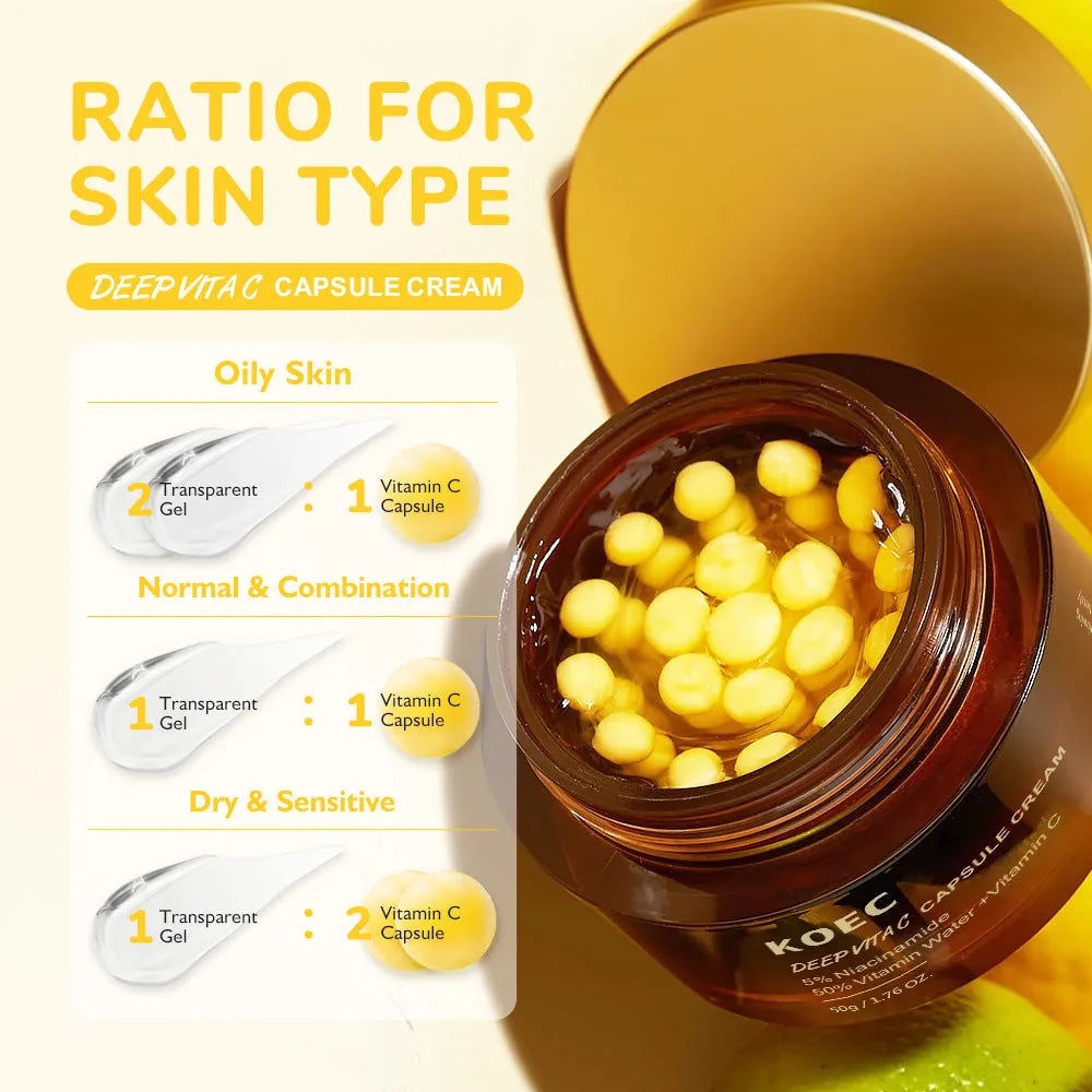 KOEC Collagen Facial Skin Care Cream in a white jar with red and white label, featuring Vitamin C Filling Cream specification.