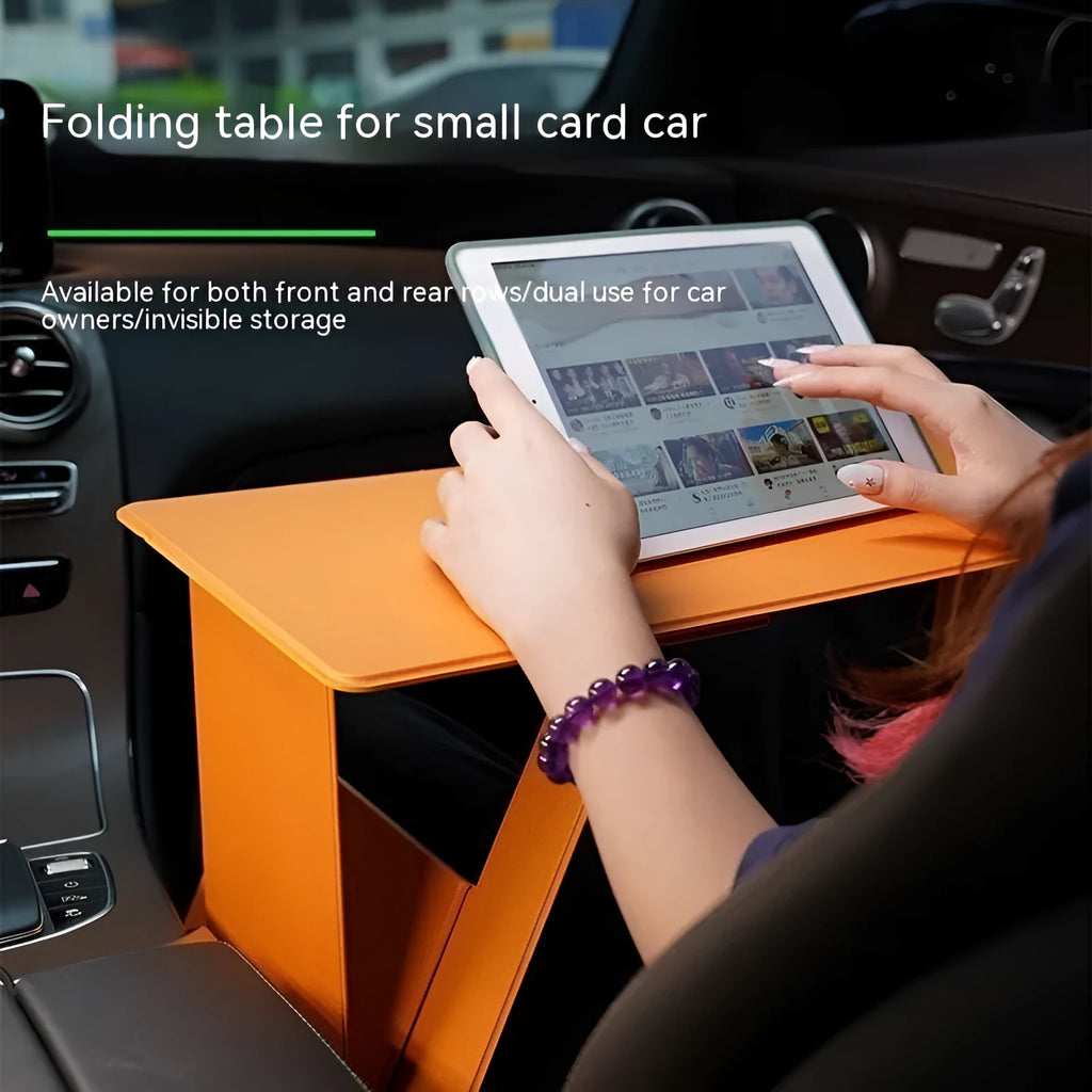 Foldable wooden laptop tablet stand in black, standard size, with legs open on a flat surface