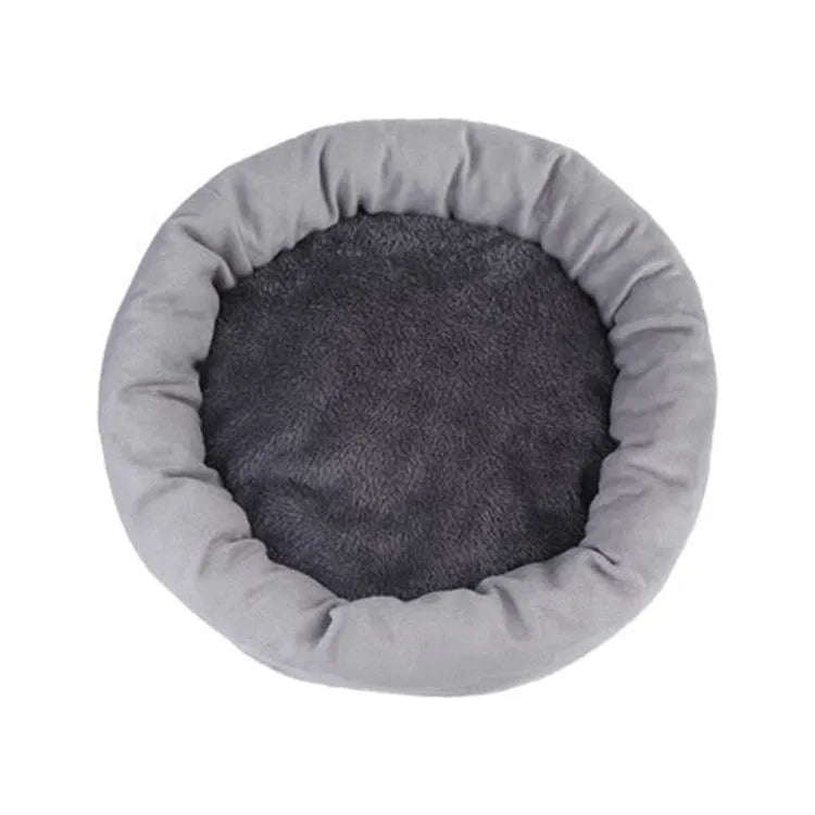 Soft grey and pink PP cotton filled dog beds in different sizes, some with an attached pillow.