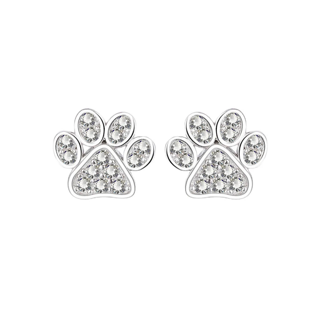 Full diamond 925 sterling silver cat's paw stud earrings in silver colour with zircon stones