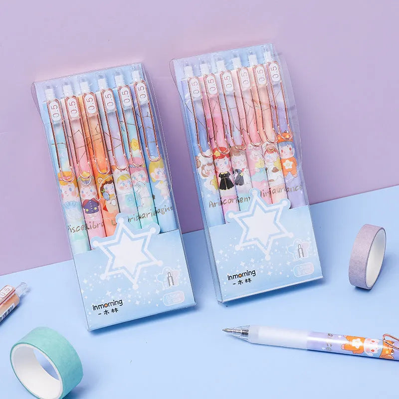 Lisa's Secret Constellation press gel pen set showing zodiac designs with 0.5mm tip