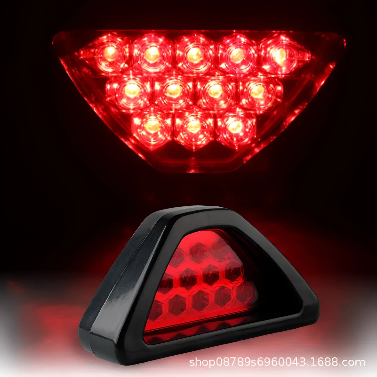Triangular LED vehicle warning light with universal fit for cars and motorcycles in multiple colours