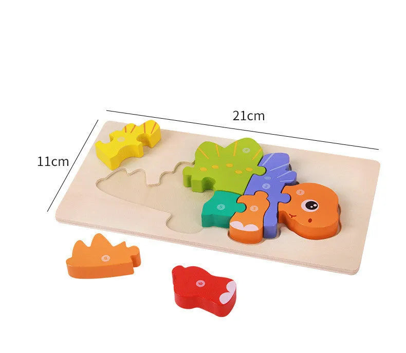 Wooden dinosaur 3D puzzle building blocks for children with six prehistoric designs