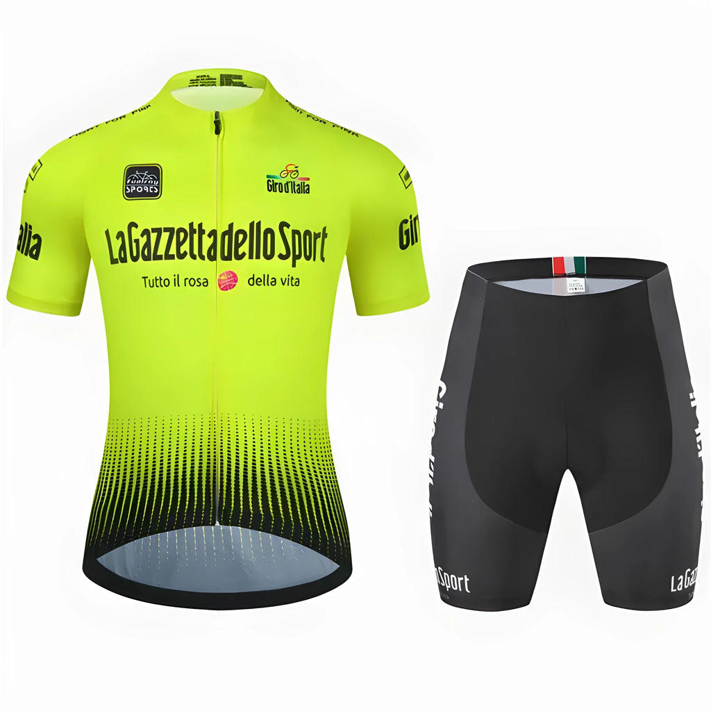 Short sleeve cycling suit in a colour option, made from quick-dry polyester fabric for summer riding.