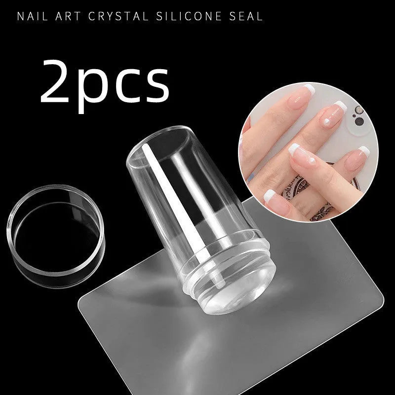 2.8cm transparent silicone nail stamp and scraper set with covered French nail seal on white background