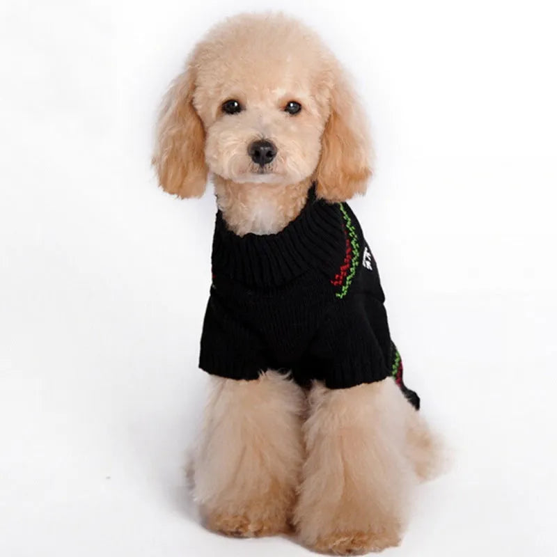 Acrylic Christmas pet sweater for cats and dogs in black and red, sizes XXS to XXL