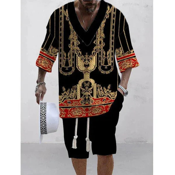 Loose casual short sleeve suit in polyester fabric with coordinating top and shorts