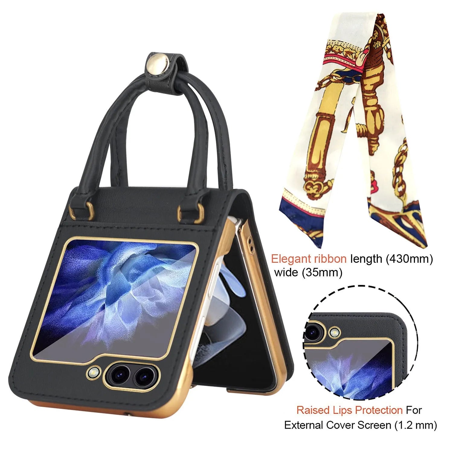Electroplated handbag-style ribbon ornament protective case for Samsung Galaxy Z Flip 5 in orange