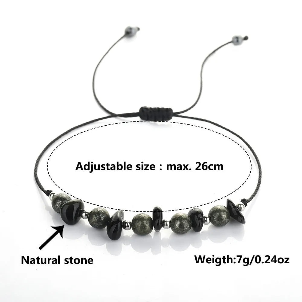 Black garnet stone beaded bracelet with geometric shapes and moon elements in original gravel design
