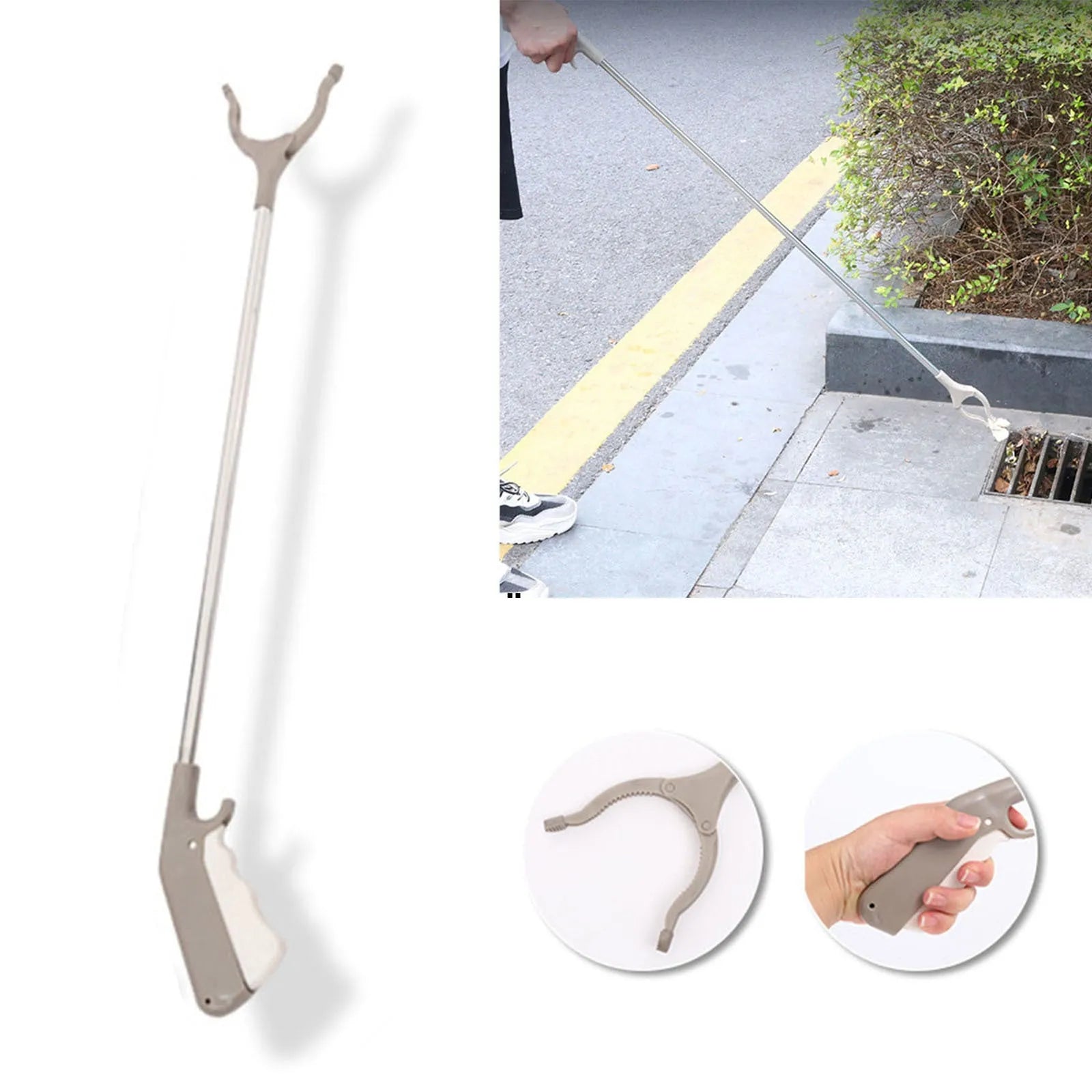 40cm stainless steel garbage picker with push-type handle for one-handed operation