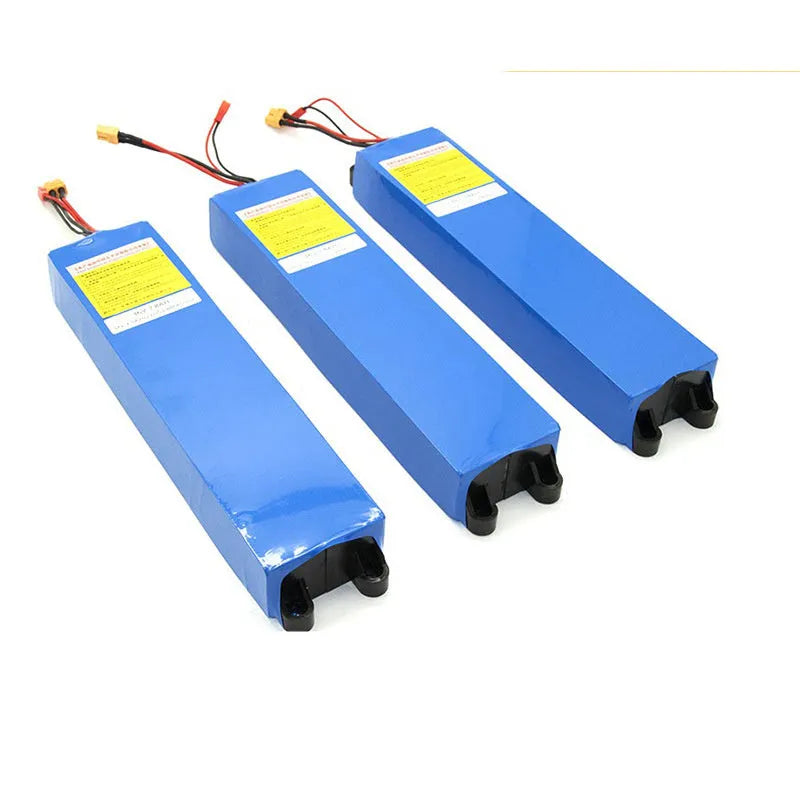 36V lithium battery pack for electric scooters showing three capacity options: 6.6Ah, 7.8Ah and 10.4Ah