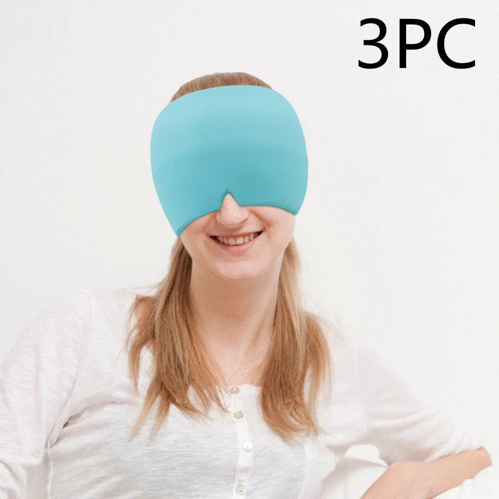 Soothing ice gel eye mask for headache relief, featuring a cooling gel pack and premium elastic cloth for a comfortable fit