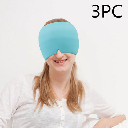 Soothing ice gel eye mask for headache relief, featuring a cooling gel pack and premium elastic cloth for a comfortable fit