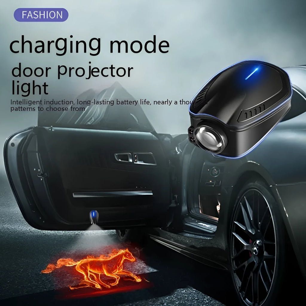 F2 black rechargeable wireless car welcome light with ABS plastic housing