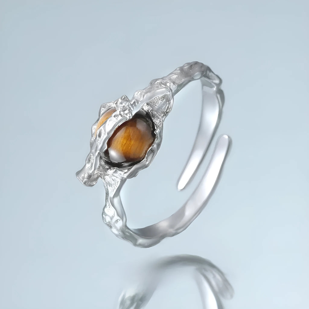 Adjustable Saturn open ring for women with white gold electroplated finish on silver