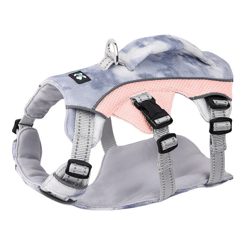Reflective adjustable pet chest strap in light blue, pink, dark blue or orange for dog accessory attachment