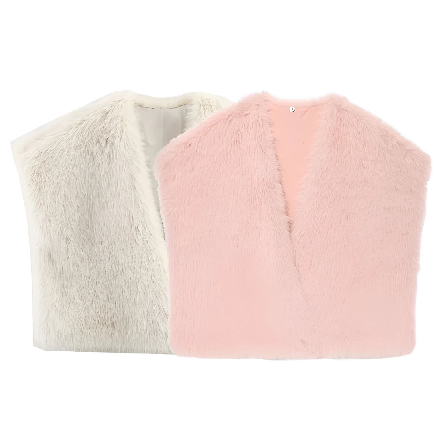 Short faux fur vest for women in beige colour, autumn fashion layering piece