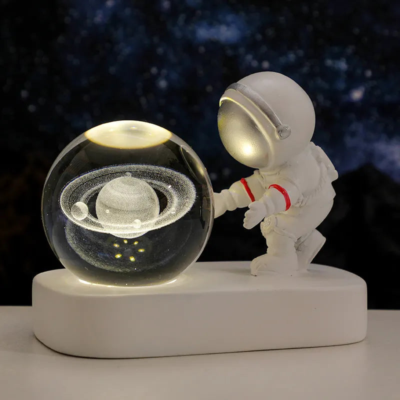 6cm astronaut galaxy crystal ball night light with USB cable showing celestial designs