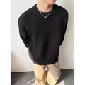 Men's loose fit round neck pullover sweater in cotton blend with long sleeves, available in multiple colours