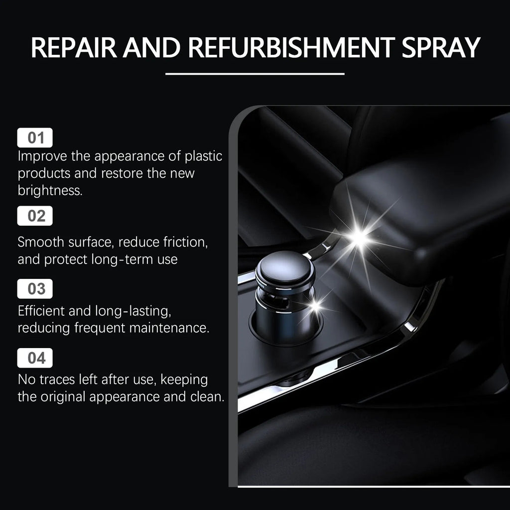 Automotive plastic renovation spray 60ml bottle for car trim restoration with PTFE formula