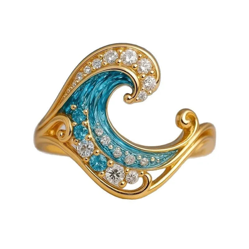 Gold-coloured Hailang spray series fashion ring with micro inlay detailing on a zinc alloy band.